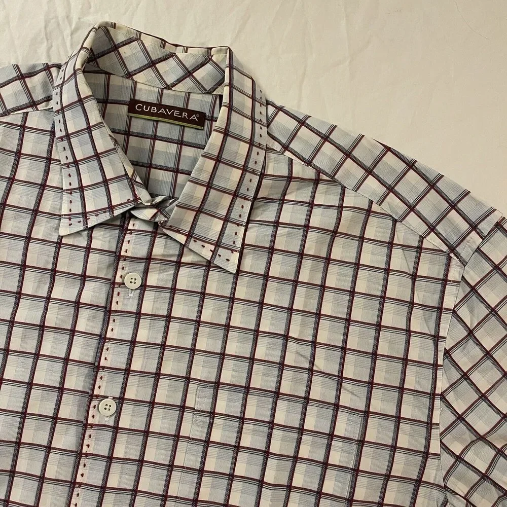 Cubavera Shirt Mens Size XL Plaid Multicolored Button Down Short Sleeve‎ Pockets